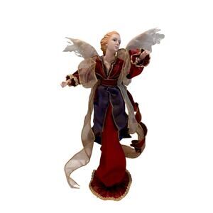 Angel Statue Figurine 17" Tall Red Burgundy Gold White Vintage Main Street Home